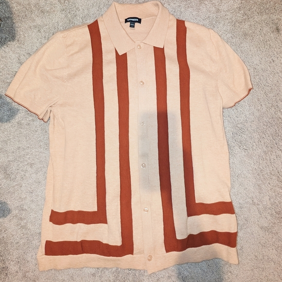 Express Other - Express Striped Border Cotton Short Sleeve Sweater Polo